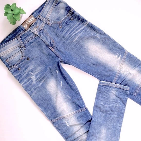 John Galliano Slim Skinny Jeans Studded Distressed Light Wash Italy Size 30 - Picture 2 of 11